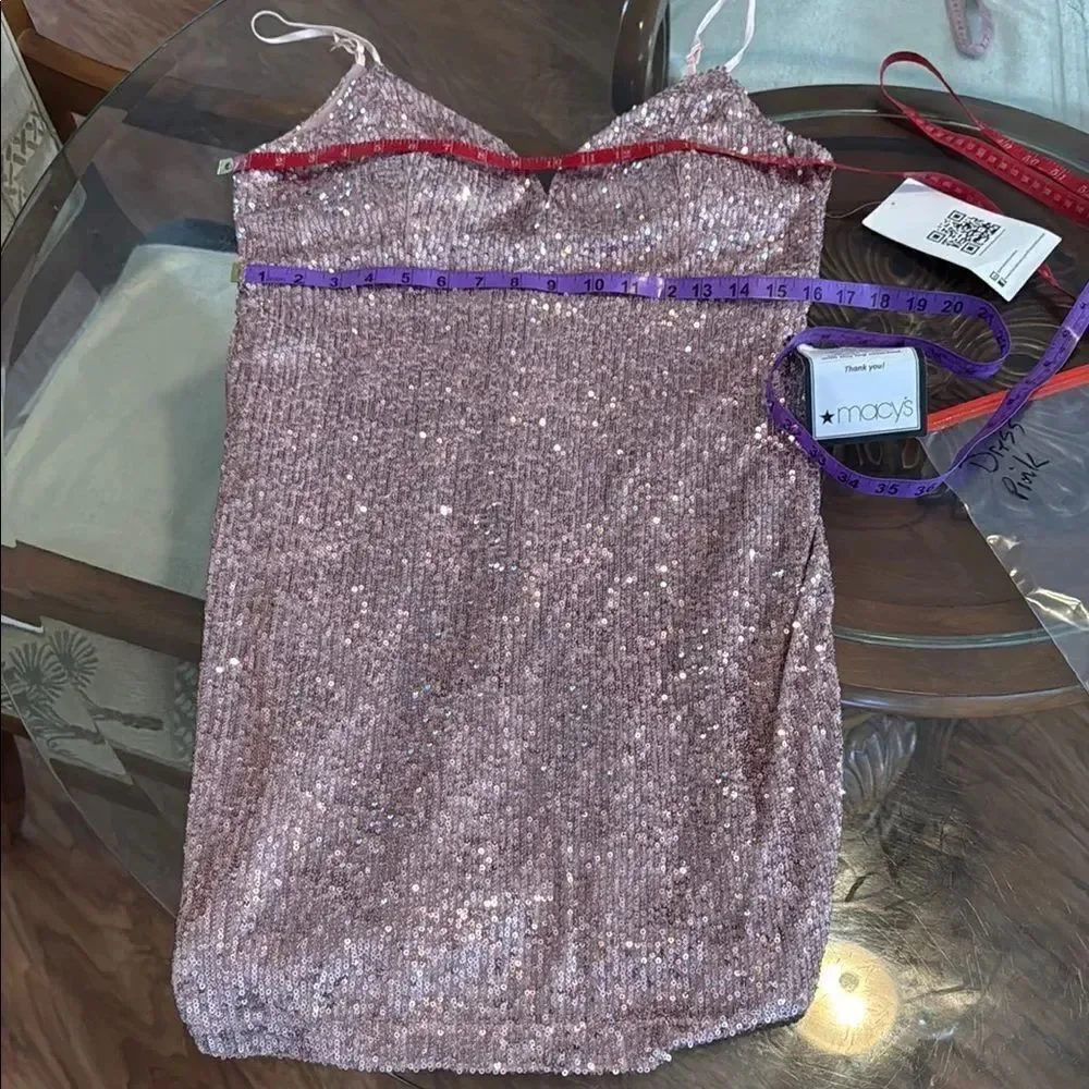 Emerald Sundae Pink Sequins Mini Cocktail Dress Padded Bra Adjustable Strap XXL